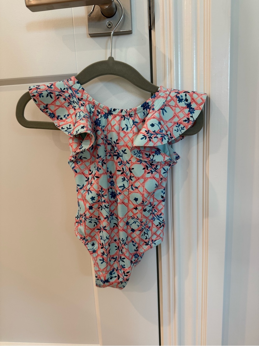 Hill House Baby Coral and Aqua Floral Ruffle One-Piece
